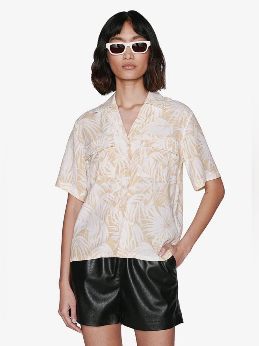 Anine Bing Austin Palm Print Button up top Large $200